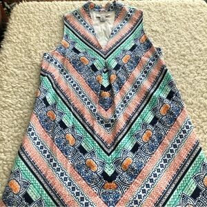TOMMY Bahama Linen Rayon Sleeveless Bohemian Aztec Floral Dress Size Small